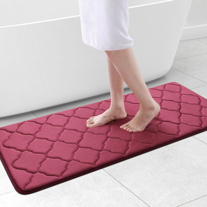 Picture of OLANLY Memory Foam Bath Mat Rug 47x20, Ultra Soft Non Slip and Absorbent Bathroom Rug, Machine Wash Dry, Comfortable, Thick Bath Rug Carpet for Bathroom Floor, Tub and Shower, Burgundy