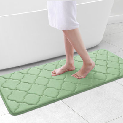 Picture of OLANLY Memory Foam Bath Mat Rug 47x20, Ultra Soft Non Slip and Absorbent Bathroom Rug, Machine Wash Dry, Comfortable, Thick Bath Rug Carpet for Bathroom Floor, Tub and Shower, Sage Green