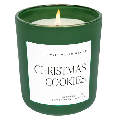 Picture of Sweet Water Decor Christmas Cookies Scented Candles - Christmas Stocking Stuffers Soy Candles Sugar Cookies Scent - Christmas Candles with 70 Hours Burn Time - 15Oz Green Matte Jar Wax Candles