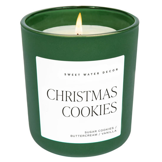 Picture of Sweet Water Decor Christmas Cookies Scented Candles - Christmas Stocking Stuffers Soy Candles Sugar Cookies Scent - Christmas Candles with 70 Hours Burn Time - 15Oz Green Matte Jar Wax Candles