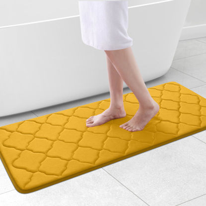 Picture of OLANLY Memory Foam Bath Mat Rug 47x20, Ultra Soft Non Slip and Absorbent Bathroom Rug, Machine Wash Dry, Comfortable, Thick Bath Rug Carpet for Bathroom Floor, Tub and Shower, Yellow