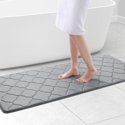 Picture of OLANLY Memory Foam Bath Mat Rug 59x24, Ultra Soft Non Slip and Absorbent Bathroom Rug, Machine Wash Dry, Comfortable, Thick Bath Rug Carpet for Bathroom Floor, Tub and Shower, Grey