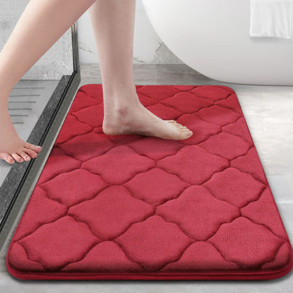 Picture of OLANLY Memory Foam Bath Mat Rug, Ultra Soft Non Slip and Absorbent Bathroom Rug, Machine Wash Dry, Comfortable, Thick Bath Rug Carpet for Bathroom Floor, Tub and Shower, 30x20, Red