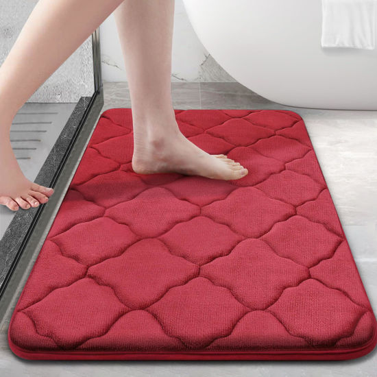 Picture of OLANLY Memory Foam Bath Mat Rug, Ultra Soft Non Slip and Absorbent Bathroom Rug, Machine Wash Dry, Comfortable, Thick Bath Rug Carpet for Bathroom Floor, Tub and Shower, 36x24, Red