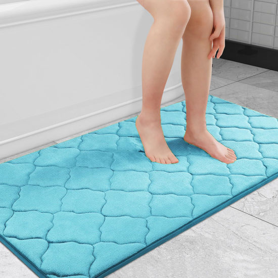 Picture of OLANLY Memory Foam Bath Mat Rug 44x24, Ultra Soft Non Slip and Absorbent Bathroom Rug, Machine Wash Dry, Comfortable, Thick Bath Rug Carpet for Bathroom Floor, Tub and Shower, Sky Blue