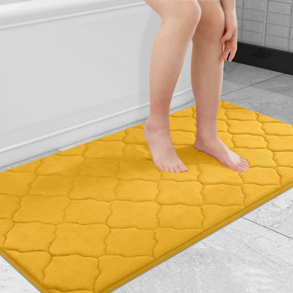 Picture of OLANLY Memory Foam Bath Mat Rug 47x24, Large Size Ultra Soft Non Slip and Absorbent Bathroom Rug, Machine Wash Dry, Comfortable, Thick Bath Rug Carpet for Bathroom Floor, Tub and Shower, Yellow