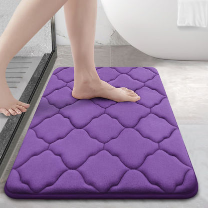 Picture of OLANLY Memory Foam Bath Mat Rug 24x16, Ultra Soft Non Slip and Absorbent Bathroom Rug, Machine Wash Dry, Comfortable, Thick Bath Rug Carpet for Bathroom Floor, Tub and Shower, Purple