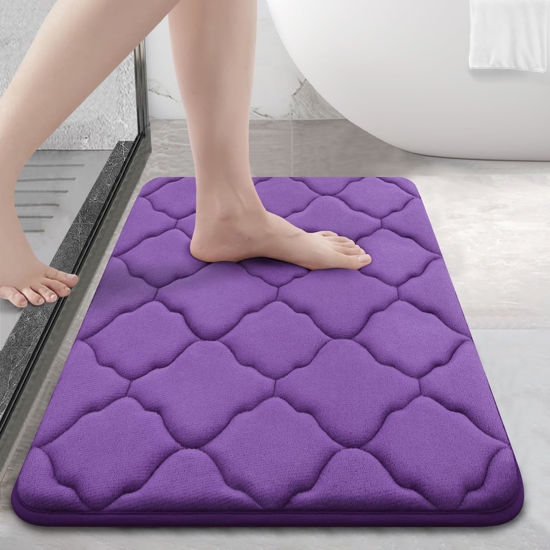 Picture of OLANLY Memory Foam Bath Mat Rug 24x16, Ultra Soft Non Slip and Absorbent Bathroom Rug, Machine Wash Dry, Comfortable, Thick Bath Rug Carpet for Bathroom Floor, Tub and Shower, Purple