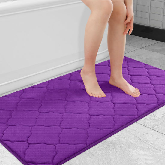 Picture of OLANLY Memory Foam Bath Mat Rug 47x24, Ultra Soft Non Slip and Absorbent Bathroom Rug, Machine Wash Dry, Comfortable, Thick Bath Rug Carpet for Bathroom Floor, Tub and Shower, Purple