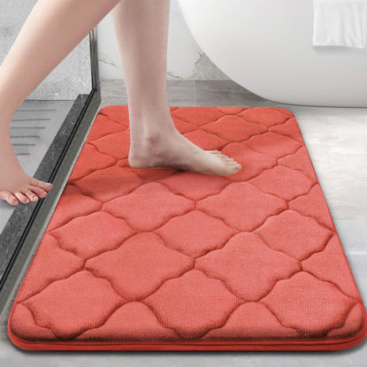 Picture of OLANLY Memory Foam Bath Mat Rug, Ultra Soft Non Slip and Absorbent Bathroom Rug, Machine Wash Dry, Comfortable, Thick Bath Rug Carpet for Bathroom Floor, Tub and Shower, 30x20, Coral