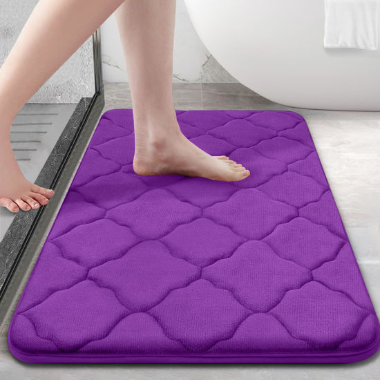 Picture of OLANLY Memory Foam Bath Mat Rug 36x24, Ultra Soft Non Slip and Absorbent Bathroom Rug, Machine Wash Dry, Comfortable, Thick Bath Rug Carpet for Bathroom Floor, Tub and Shower, Purple
