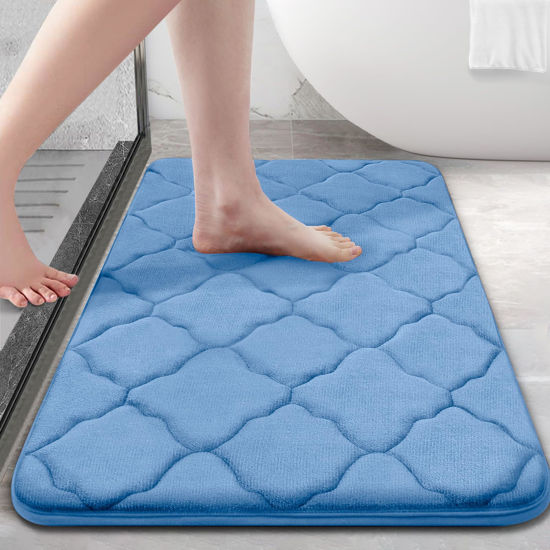 Picture of OLANLY Memory Foam Bath Mat Rug 36x24, Ultra Soft Non Slip and Absorbent Bathroom Rug, Machine Wash Dry, Comfortable, Thick Bath Rug Carpet for Bathroom Floor, Tub and Shower, Blue