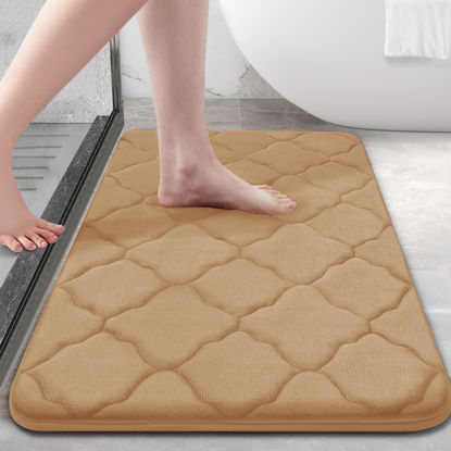 Picture of OLANLY Memory Foam Bath Mat Rug 36x24, Ultra Soft Non Slip and Absorbent Bathroom Rug, Machine Wash Dry, Comfortable, Thick Bath Rug Carpet for Bathroom Floor, Tub and Shower, Dark Beige