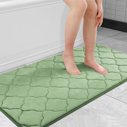 Picture of OLANLY Memory Foam Bath Mat Rug 44x24, Ultra Soft Non Slip and Absorbent Bathroom Rug, Machine Wash Dry, Comfortable, Thick Bath Rug Carpet for Bathroom Floor, Tub and Shower, Sage Green