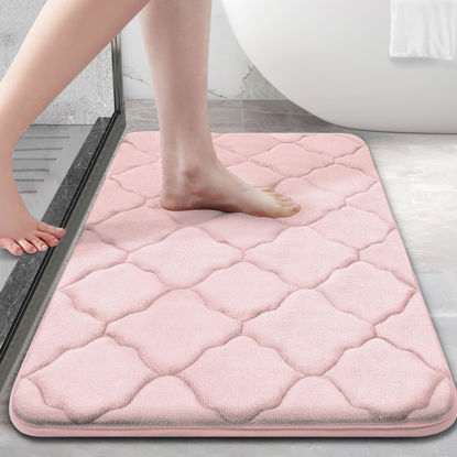 Picture of OLANLY Memory Foam Bath Mat Rug 30x20, Ultra Soft Non Slip and Absorbent Bathroom Rug, Machine Wash Dry, Comfortable, Thick Bath Rug Carpet for Bathroom Floor, Tub and Shower, Pink