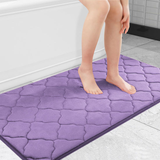 Picture of OLANLY Memory Foam Bath Mat Rug 44x24, Ultra Soft Non Slip and Absorbent Bathroom Rug, Machine Wash Dry, Comfortable, Thick Bath Rug Carpet for Bathroom Floor, Tub and Shower, Lavender