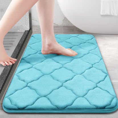 Picture of OLANLY Memory Foam Bath Mat Rug 30x20, Ultra Soft Non Slip and Absorbent Bathroom Rug, Machine Wash Dry, Comfortable, Thick Bath Rug Carpet for Bathroom Floor, Tub and Shower, Sky Blue