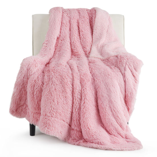 Picture of Bedsure Soft Pink Twin Blanket for Bed, Fluffy Fuzzy Blankets Twin Size for Couch, Sofa, Cozy Plush Sherpa Fleece Faux Fur Blanket, Thick Warm Christmas Blanket Gifts for Women, Girls, 60x80