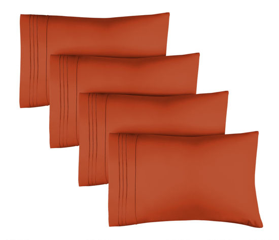 Picture of King Size Pillow Cases Set of 4 - Extra Soft Pack of 4 Pillowcase Covers - Hotel Luxury Pillowcases - Machine Washable Pillow Protectors - 20x40 Pillow Cases 4 Piece - King Terracotta Pillow Covers