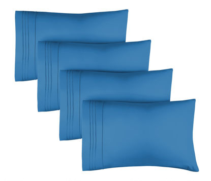 Picture of King Size Pillow Cases Set of 4 - Extra Soft Pack of 4 Pillowcase Covers - Hotel Luxury Pillowcases - Machine Washable Pillow Protectors - 20x40 Pillow Cases 4 Piece - King Royal Blue Pillow Covers