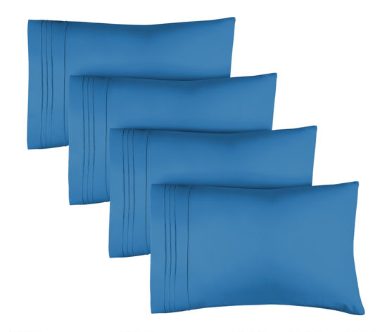 Picture of King Size Pillow Cases Set of 4 - Extra Soft Pack of 4 Pillowcase Covers - Hotel Luxury Pillowcases - Machine Washable Pillow Protectors - 20x40 Pillow Cases 4 Piece - King Royal Blue Pillow Covers