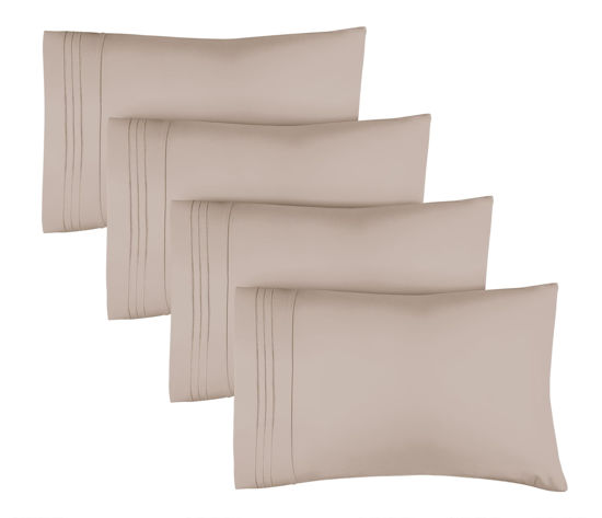 Picture of Queen Size Pillow Cases Set of 4 - Extra Soft Pack of 4 Pillowcase Covers - Hotel Luxury Pillowcases - Machine Washable Pillow Protectors - 20x40 Pillow Cases 4 Piece - Queen Size Wheat Pillow Covers
