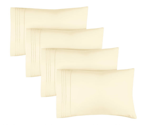 Picture of King Size Pillow Cases Set of 4 - Extra Soft Pack of 4 Pillowcase Covers - Hotel Luxury Pillowcases, Machine Washable Pillow Protectors - 20x40 Pillow Cases 4 Piece - Soft King Off White Pillow Covers