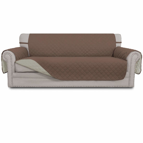Picture of Easy-Going Reversible Oversized Couch Cover for 3 Cushion Couch Sofa Cover for Dogs Water Resistant Furniture Protector Cover with Foam Sticks for Pet (Oversized Sofa, Brown/Beige)