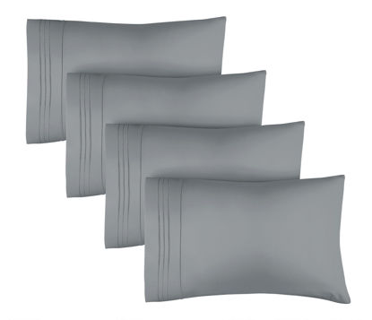 Picture of CGK Unlimited Queen Size Microfiber Pillowcase Set of 4 - Soft, Premium Quality, Machine Washable, 20x40, 20x36 & 20x48 Pillows for Sleeping - Steel Blue