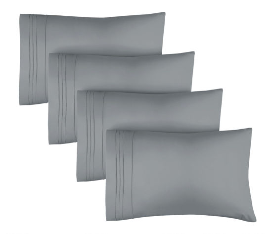 Picture of CGK Unlimited Queen Size Microfiber Pillowcase Set of 4 - Soft, Premium Quality, Machine Washable, 20x40, 20x36 & 20x48 Pillows for Sleeping - Steel Blue
