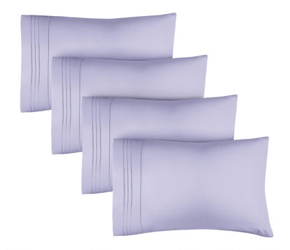 Picture of King Size Pillow Cases Set of 4 - Extra Soft Pack of 4 Pillowcase Covers - Hotel Luxury Pillowcases - Machine Washable Pillow Protectors - 20x40 Pillow Cases 4 Piece - King Size Lavender Pillow Covers