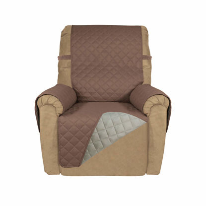 Picture of PureFit Reversible Quilted Sofa Cover, Water Resistant Slipcover Furniture Protector, Washable Couch Cover with Non Slip and Elastic Straps for Kids, Dogs, Pets (Small Recliner, Brown/Beige)
