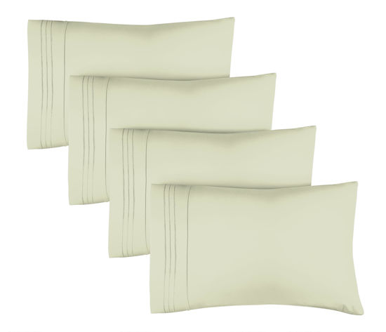 Picture of Queen Size Pillow Cases Set of 4 - Extra Soft Pack of 4 Pillowcases - Hotel Luxury Pillowcases - Machine Washable Pillow Protectors - 20x40 Pillow Cases 4 Piece - Queen Light Sage Green Pillow Covers