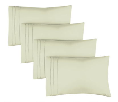 Picture of King Size Pillow Cases Set of 4 - Extra Soft Pack of 4 Pillowcases - Hotel Luxury Pillowcases - Machine Washable Pillow Protectors - 20x40 Pillow Cases 4 Piece - King Light Sage Green Pillow Covers