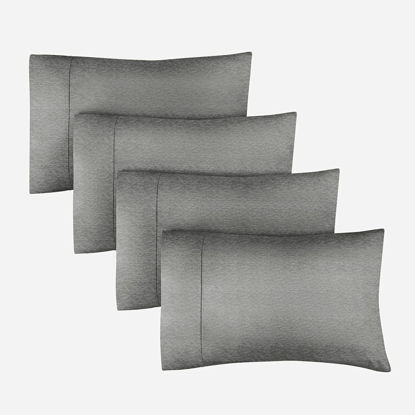 Picture of King Size Pillow Cases Set of 4 - Extra Soft Pack of 4 Pillowcases - Hotel Luxury Pillowcases - Machine Washable Pillow Protectors - 20x40 Pillow Cases 4 Piece - Soft King Heathered Grey Pillow Covers