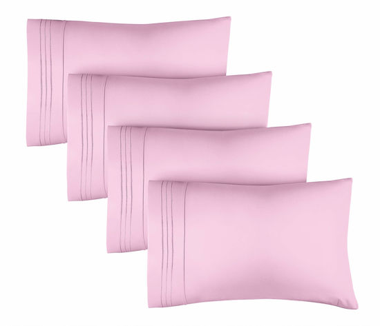 Picture of Queen Size Pillow Cases Set of 4 - Extra Soft Pack of 4 Pillowcase Covers - Hotel Luxury Pillowcases - Machine Washable Pillow Protectors - 20x40 Pillow Cases 4 Piece - Queen Light Pink Pillow Covers