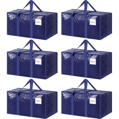 Picture of 6 Pack Extra Heavy Duty Large Moving Bags with Strong Zipper & Comfortable Handles, Sturdy & Durable Clothes Storage Bags Totes Bins, Blue Packing Bags Moving Boxes College Moving Supplies, Dark Blue