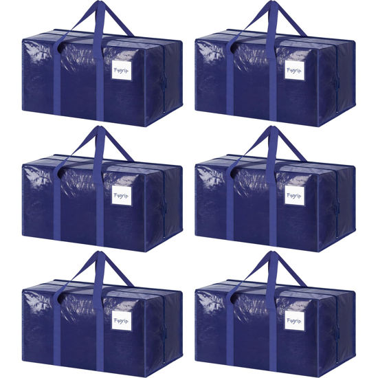 Picture of 6 Pack Extra Heavy Duty Large Moving Bags with Strong Zipper & Comfortable Handles, Sturdy & Durable Clothes Storage Bags Totes Bins, Blue Packing Bags Moving Boxes College Moving Supplies, Dark Blue