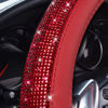 Picture of CAR PASS Bling Diamond Leather Steering Wheel Cover, with Bling Sparkly Crystal Glitter Rhinestones Universal Fit 14" 1/2-15" Car Wheel Protect for Women Girl Fit Suvs,Vans,Sedans,Cars,Trucks, Red