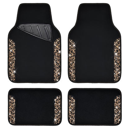 Picture of CAR PASS Bling Diamond Car Floor Mats, Shining Rhinestone Carpet Sparkly Glitter Crystal with Anti-Slip PVC Heel Pad Waterproof Universal Fit Automotive SUV,Sedan,Van,Cute Girl Women,4pcs Gold Leopard