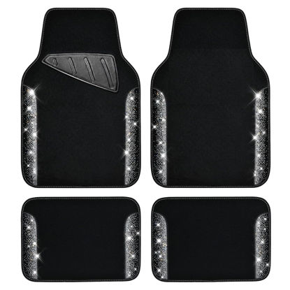 Picture of CAR PASS Bling Car Mats Shining Diamond Carpet Crystal Rhinestone Sparkly Glitter Floor Mats with Anti-Slip PVC Pad Universal Fit Automotive SUV,Sedan,Van,4pcs for Girl Women, Black Sliver Diamond