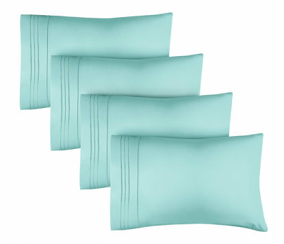 Picture of King Size Pillow Cases Set of 4 - Extra Soft Pack of 4 Pillowcase Covers - Hotel Luxury Pillowcases - Machine Washable Pillow Protectors - 20x40 Pillow Cases 4 Piece - King Size Spa Blue Pillow Covers