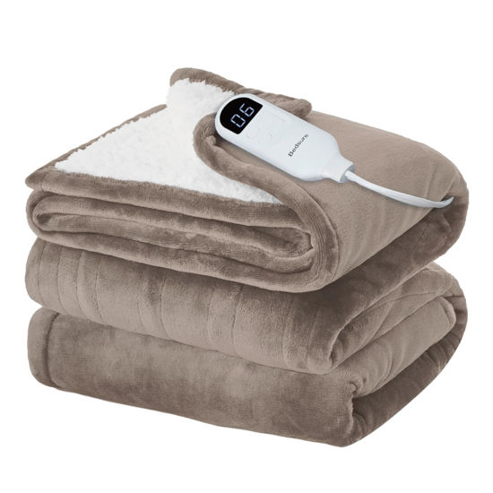 Picture of Bedsure Electric Blanket Twin - Soft Flannel Heated Blanket, Fast Heating with 10 Time Settings & 6 Heat Settings, Warm Gift for Grandma (62x84 inches, Taupe)