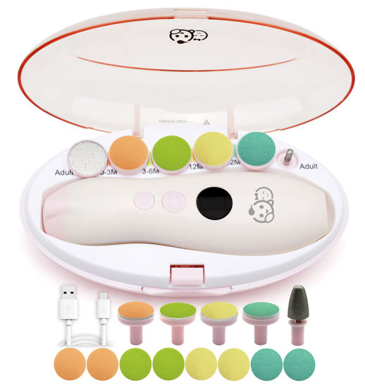 Picture of Rechargeable 22 in 1 Baby Nail Trimmer, Safe Electric Baby Nail File, Extra 13 Replacements, Royal Angels Baby Nail Kit, Nail Clippers, Newborn Toddler Toes Nails, Polish (Rechargeable, WhitePink)