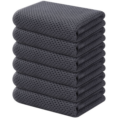 Picture of Kitinjoy 100% Cotton Waffle Weave Kitchen Towels, 6-Pack Super Soft and Absorbent Kitchen Dish Towels for Drying Dishes, Kitchen Hand Towels, 13 in x 28 in, Dark Grey