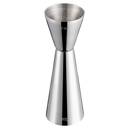 Picture of Briout Jigger for Bartending, Double Cocktail Jigger Japanese Premium 304 Food Grade Stainless Steel Jigger 2 OZ 1 OZ with Measurements Inside, Flat Edge