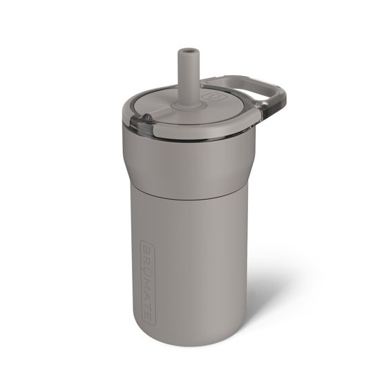 Picture of BrüMate Leap 12oz 100% Leakproof Kids Tumbler with Handle and Silicone Soft Straw | Drop Resistant Silicone Sleeve | For Kids 4+ | Insulated Stainless Steel | Cup Holder Friendly | 12oz (Mocha)