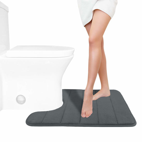 Picture of Yimobra Memory Foam Toilet Bath Mat U-Shaped, 24 X 20 Inches,Soft and Comfortable, Super Water Absorption, Non-Slip, Machine Wash and Easier to Dry for Bathroom Commode Contour Rug, Dark Gray