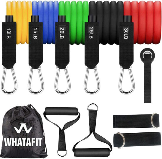 Picture of WHATAFIT Resistance Bands, Exercise Bands，Resistance Bands for Working Out, Work Out Bands with Handles for Men and Women Fitness, Strength Training Home Gym Equipment