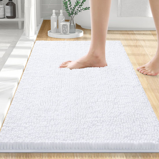 Picture of Smiry Luxury Chenille Bathroom Rugs 30x20, Extra Soft and Absorbent Shaggy Bath Mat, Machine Washable, Non-Slip Plush Carpet Runner for Tub, Shower, and Floor, Home Decor Accessories, White